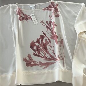 Chico's Cream Blouse with Mauve Floral Print